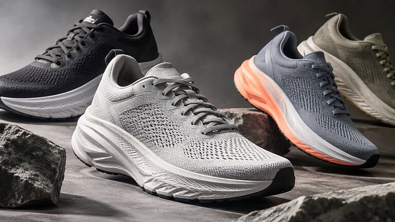4 types of running shoes in various colors