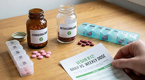 Two vitamin B12 supplement forms, cyanocobalamin and methylcobalamin, compared for a vegan choosing a daily or weekly dose.